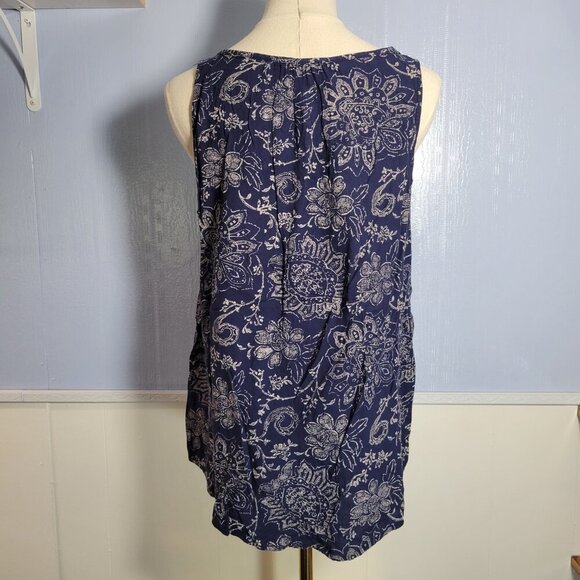 Sonoma Small Blue White Floral Outline Scoop Neck Sleeveless Keyhole Tank Top - Picture 4 of 10